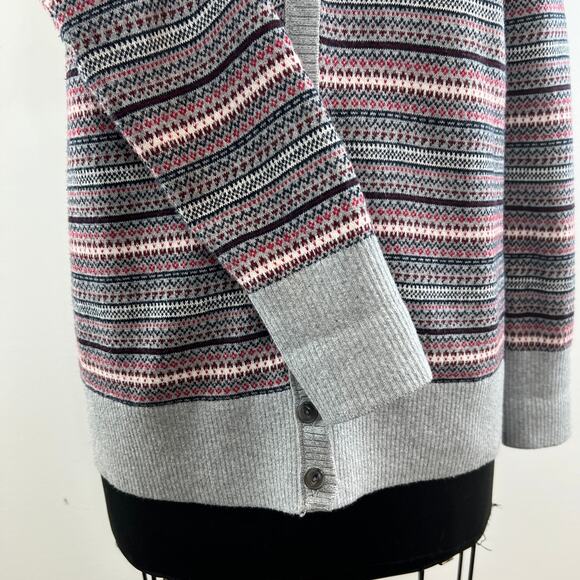 L.L. Bean Gray Red Striped Cotton Cashmere Button Down Cardigan Sweater Size M - Picture 5 of 10
